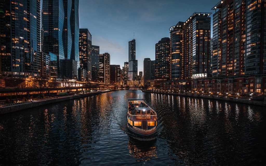 boat, river, buildings