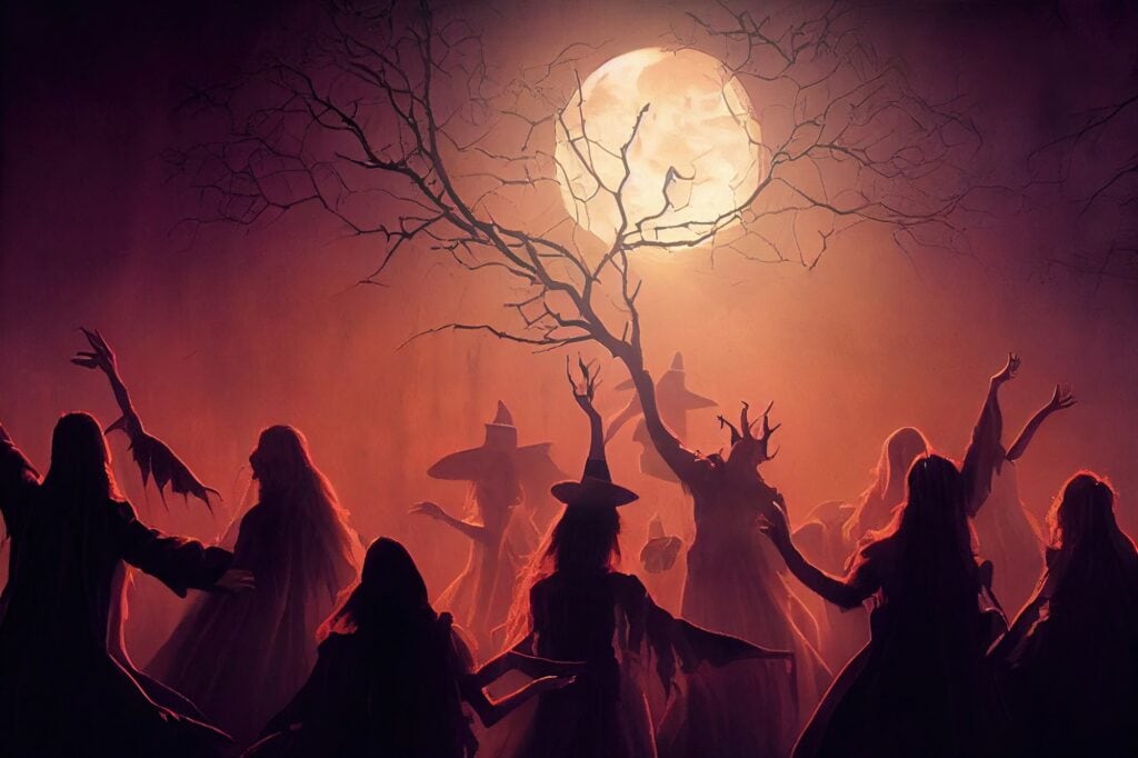 Witches at a Halloween coven party.